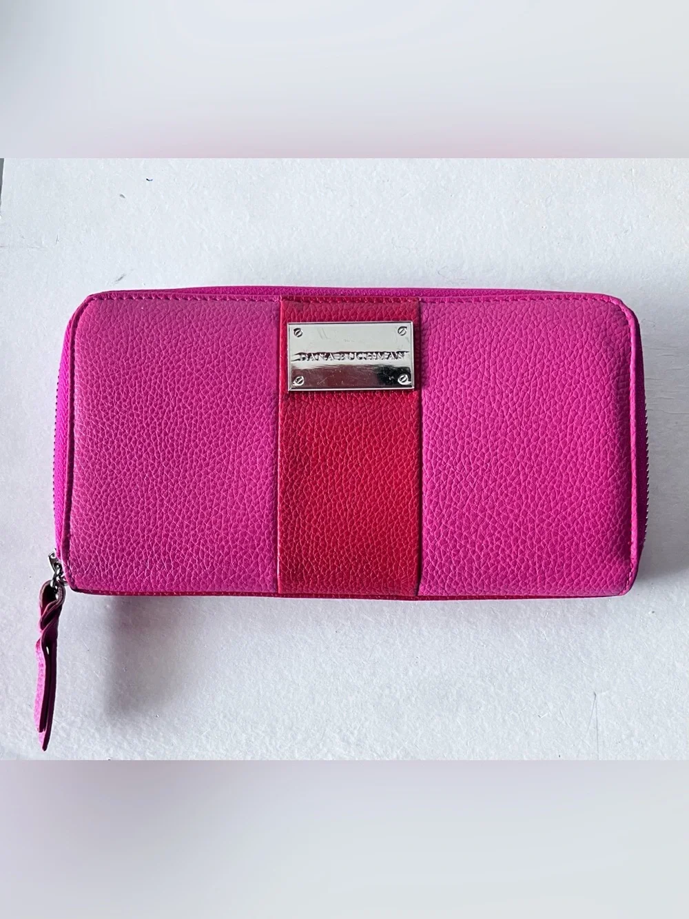 Dana Buchman Colorblock Zip-Around Wallet Pink Red Pocketbook Compartments EUC